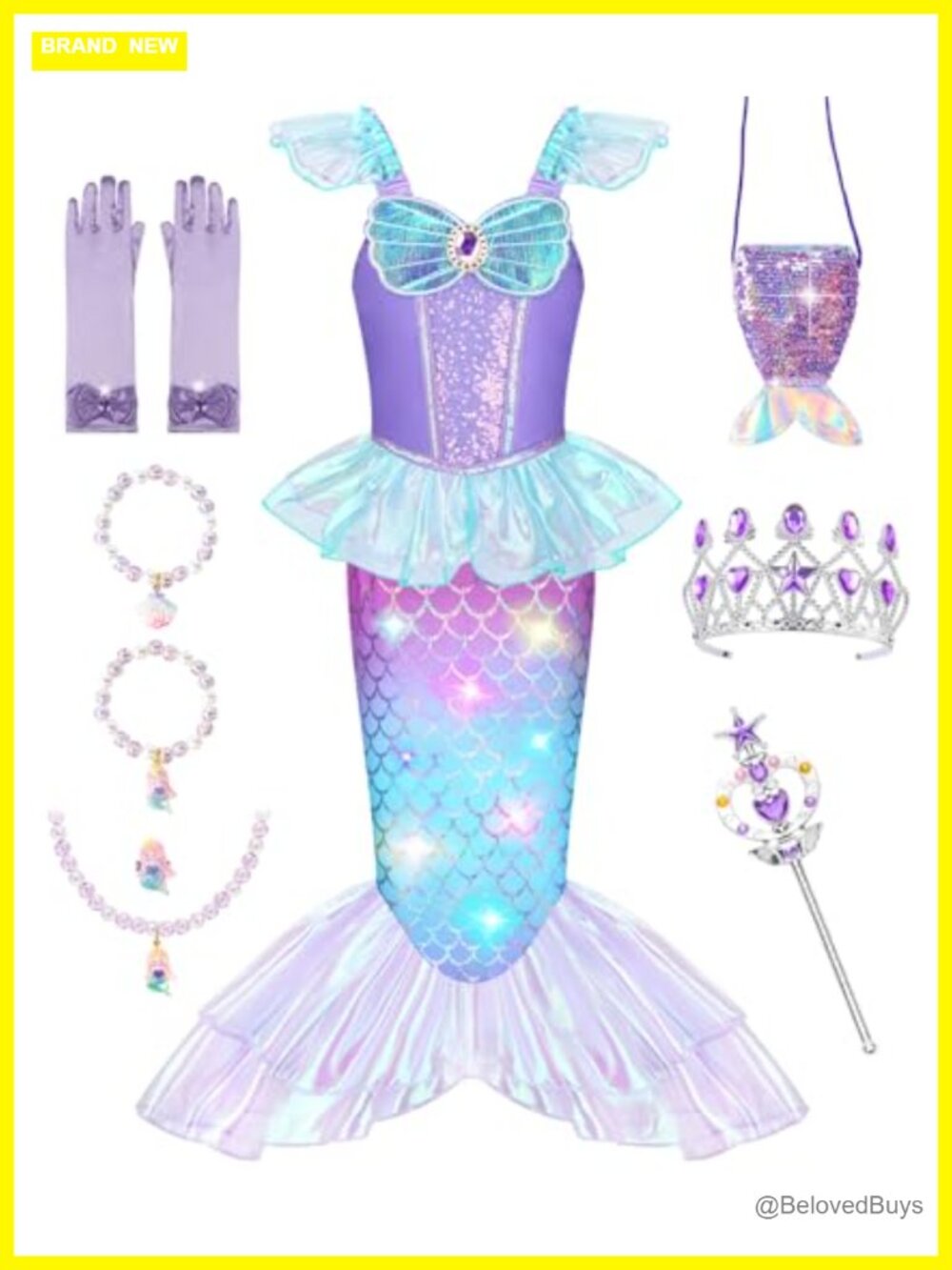 Light Up Mermaid Costume Girls Dress Up Set Tulle Tail